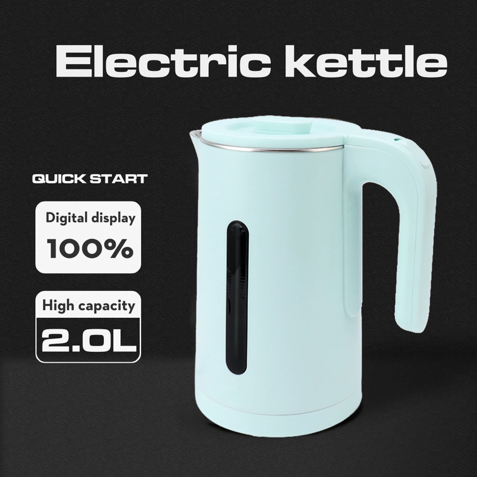 ステンレス製電気ケトル 2L 2000W 急速沸騰 二重壁 冷却タッチ外装 BPAフリー 自動電源オフ 安全蓋 キッチン用