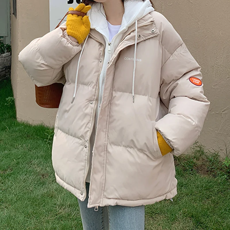 Women's Hooded Parka Jacket Coat Long Sleeve Thicken Harajuku Korean 2000s Warm Turtleneck Padded Jacket Vintage Winter Clothing