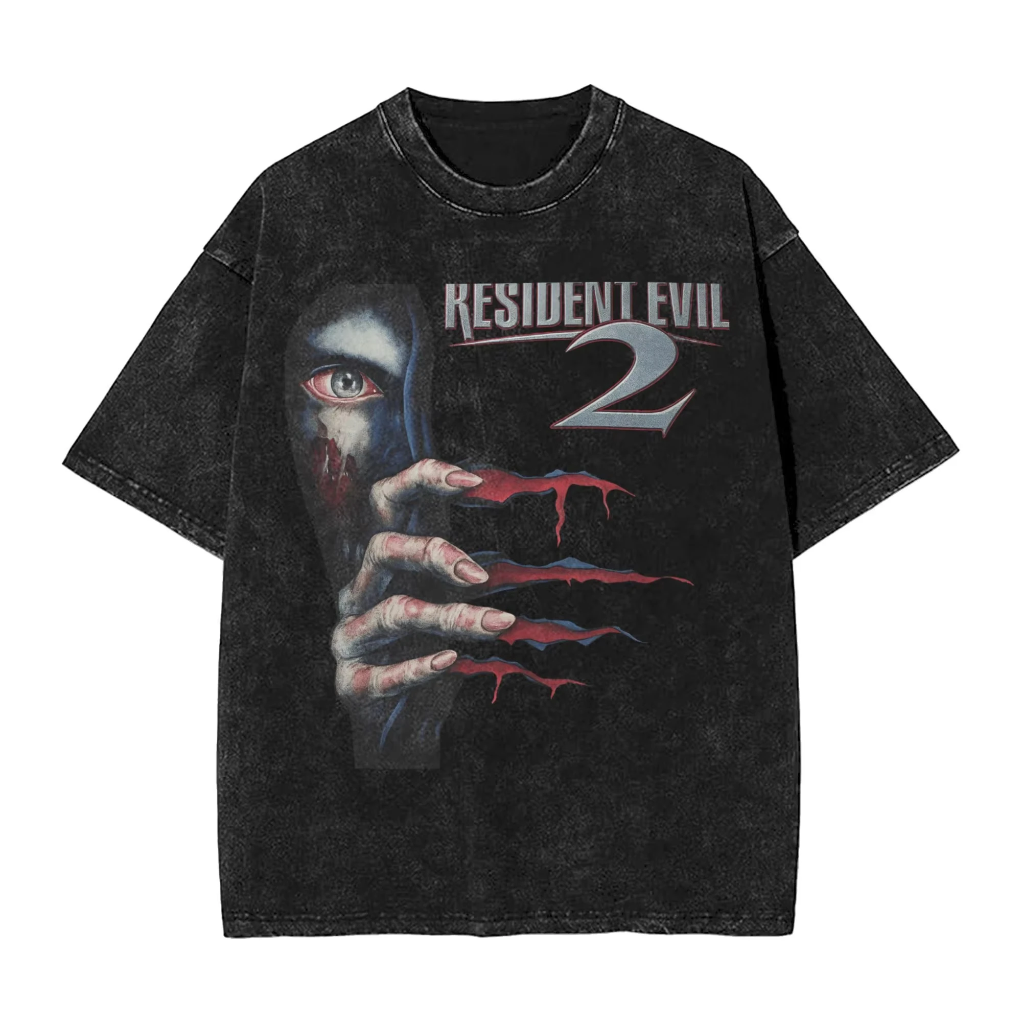 خمر غسلها تي شيرت الشر المقيم 2 فضفاض تي شيرت لعبة فيديو الترفيه التي شيرت للرجل الصيف الجمالية رداء علوي غير رسمي تيز