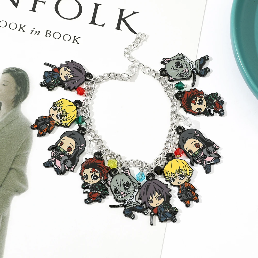 Anime Demon Slayer Bracelet Cosplay Kamado Nezuko Hashibira Inosuke Badge Pendant Bangle for Fans Jewelry Fashion Accessories