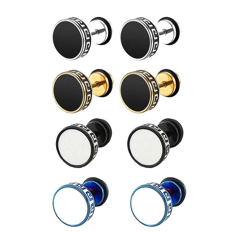 Pendientes con patrón de Great Wall, aros de acero inoxidable para hombres y mujeres