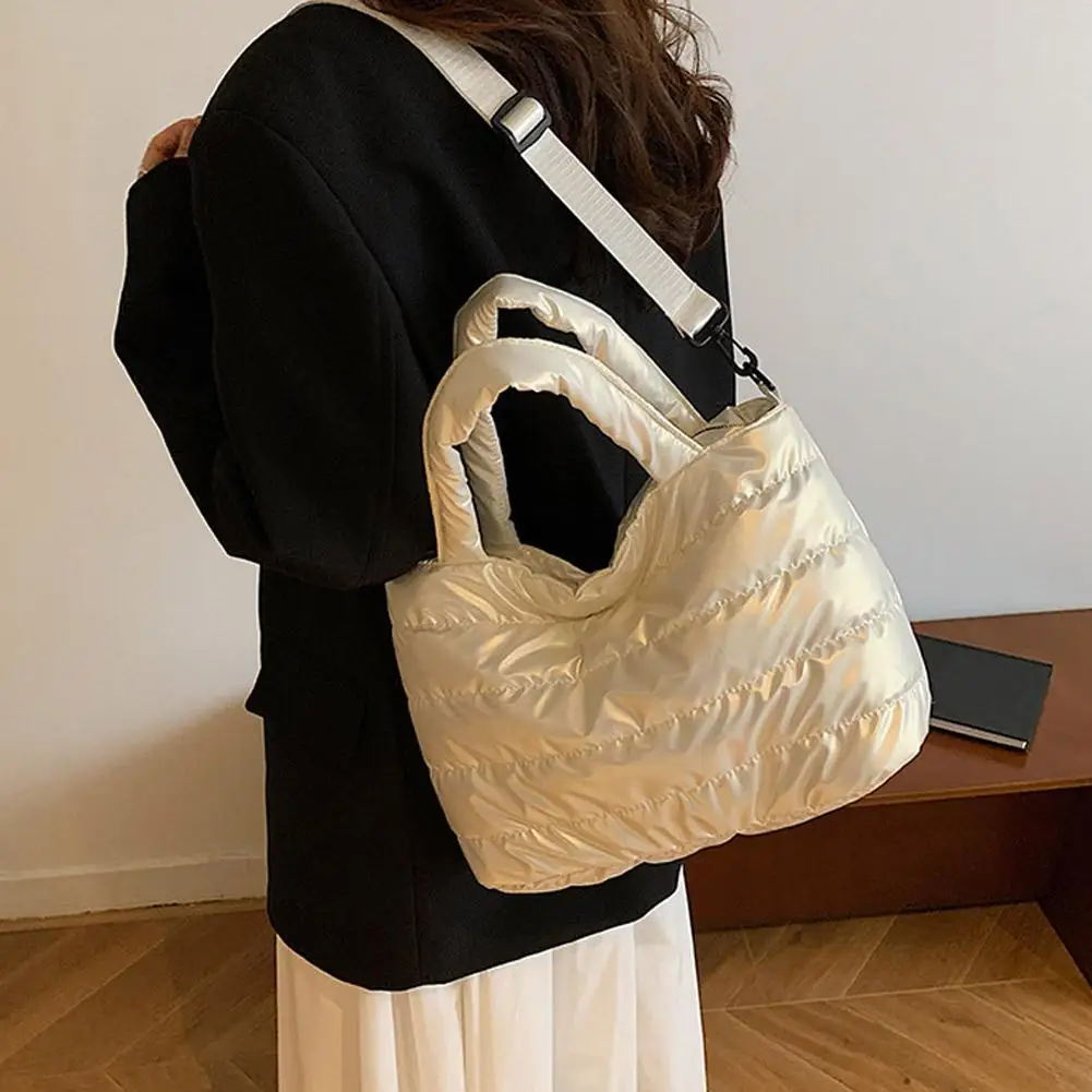 Damenhandtaschen, leichte Puffy-Handtasche mit großem Fassungsvermögen, gesteppte Schultertasche mit verstellbarem Riemen, Puffer-Tragetasche, Einkaufstasche – Detail 29