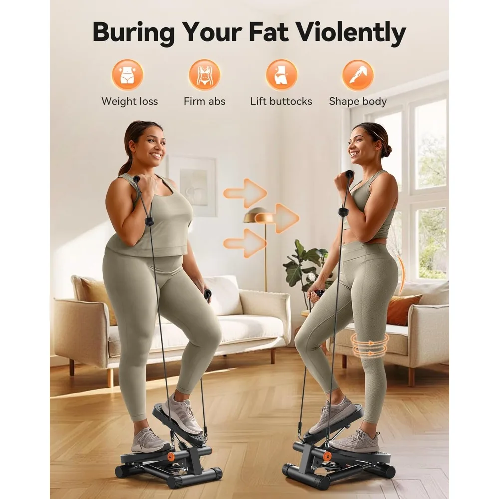 

Outdoor Tables-Hydraulic Fitness Stepper Machine with Resistance Bands LCD Monitor 300LBS Capacity Mini Stepper for Home Workout