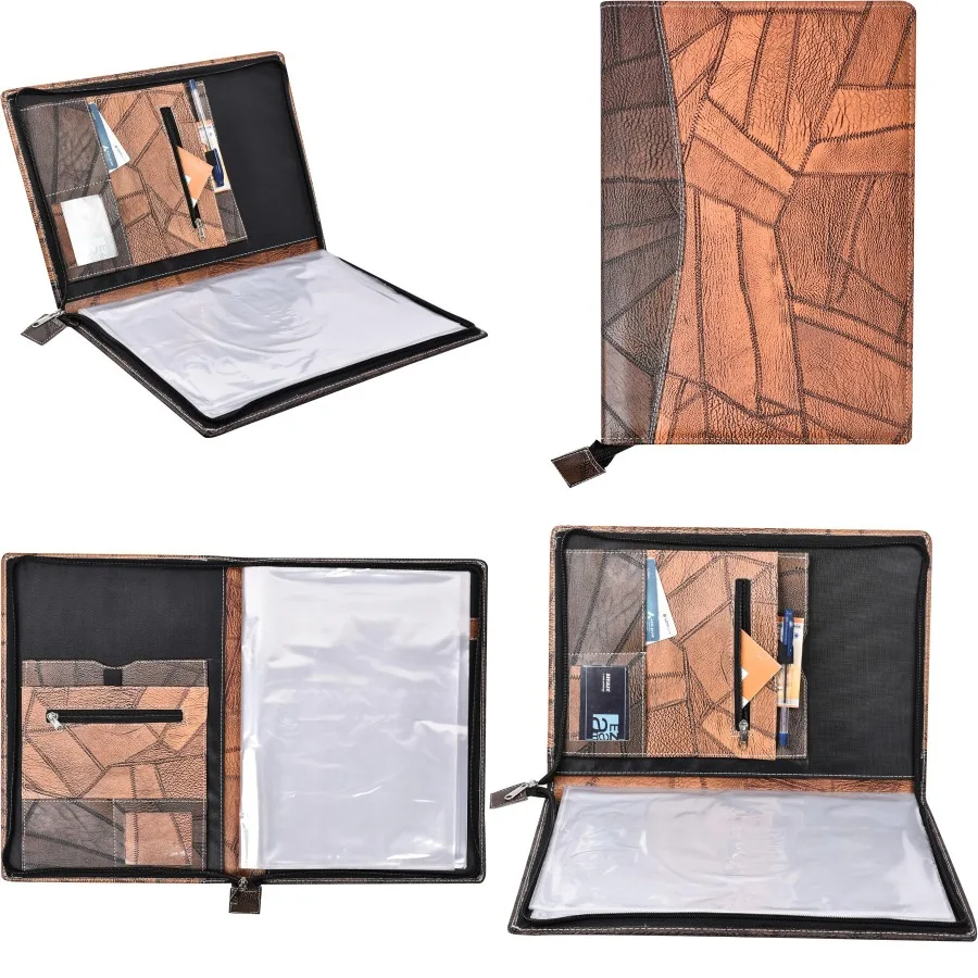 

Premium Faux Leather File Folder with 20 Clear Sleeves in B4 Size Grey Brown Perfect for Organizing and Protecting Important Do