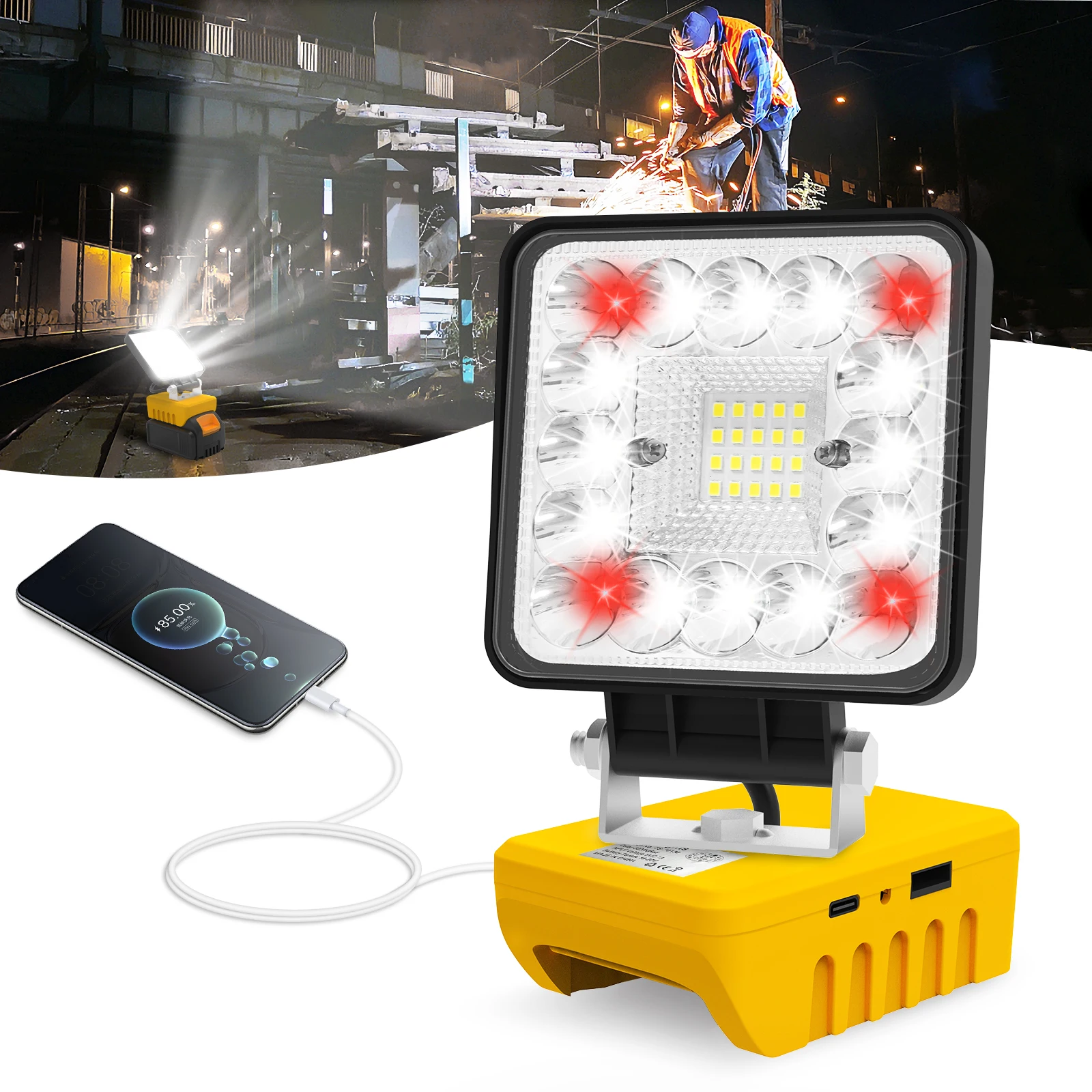 dewalt led work light dewalt tool lamp lanterna portatil holofote ao ar livre para dewalt 18v20v li ion battery 36led 01