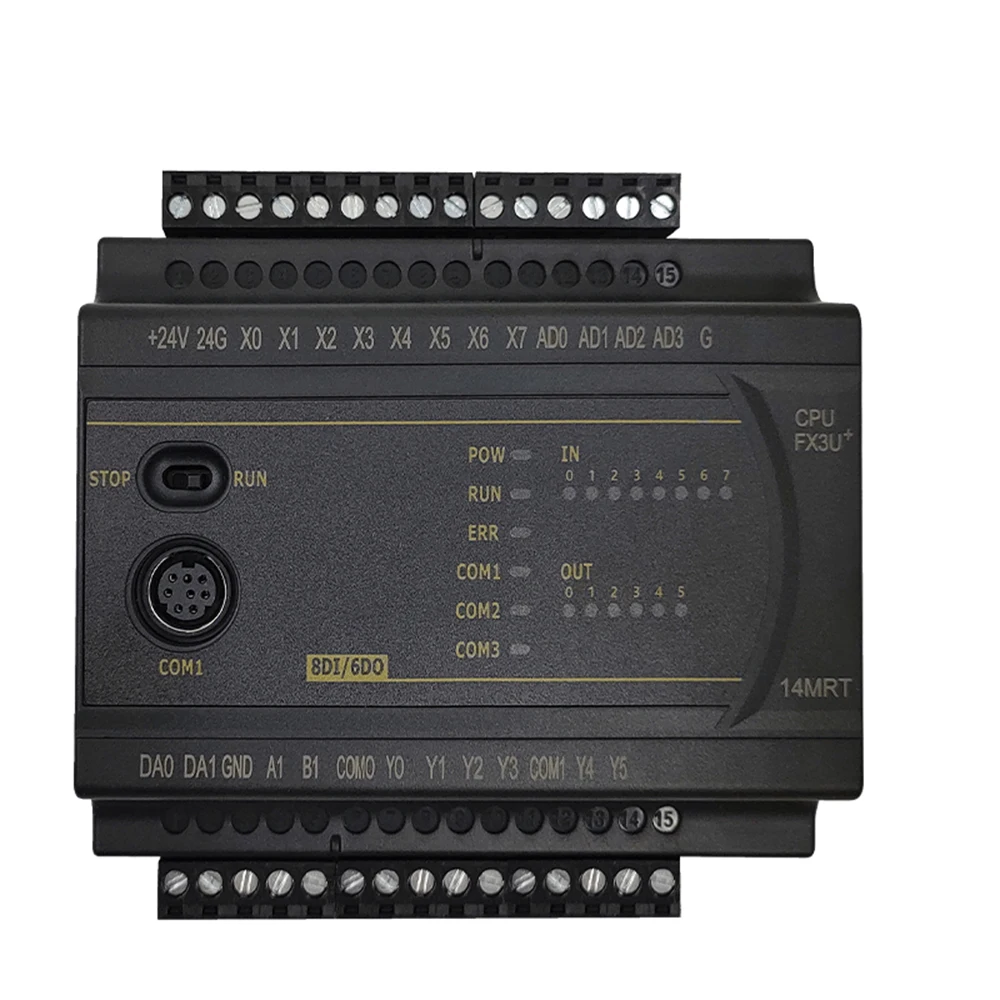 6 Channel 0-10V 24V 220V FX3U 14MR 14MT 14MRT 4CH NTC 0-10V DA 2CH RS485 MODBUS Relay transistor Output PID control system