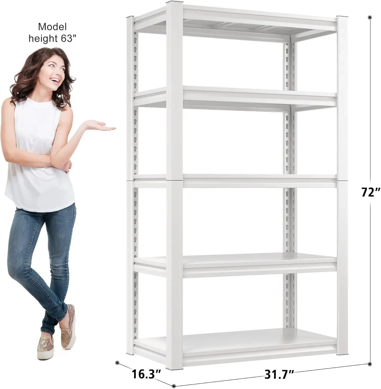 72''H Garage Shelving Heavy Duty Storage Shelves Load 2010LBS Adjustable 5 Tier White Metal Shelving Unit Garage Storage Rack