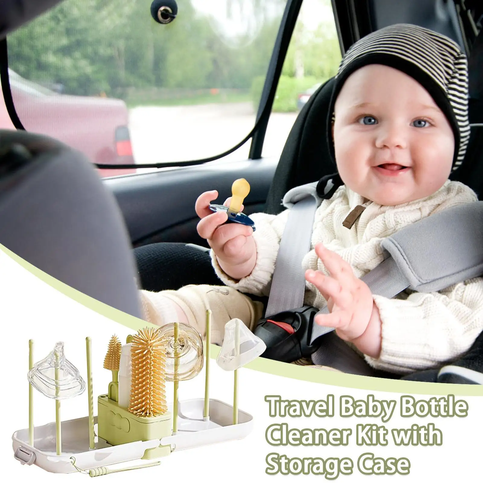 Travel Bottle Brush Baby Bottle Cleaning Set With Storage Case Vertical Scrubber Portable Foldable Drying Rack For Kitchen