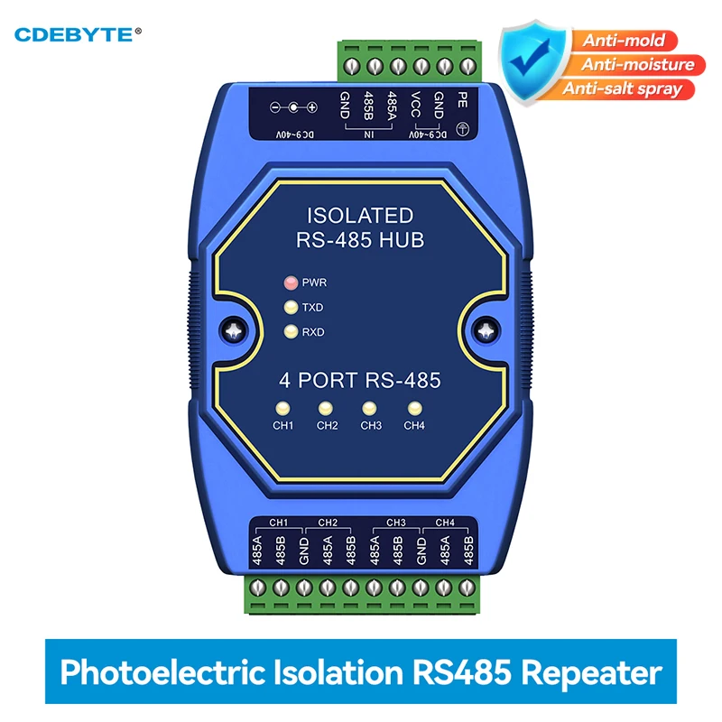 Industrial Grade 4 Way RS485 Repeater CDEBYTE E810-R14 Power Signal Isolation ESD Protection DC 8-28V Rail Mounting High Speed