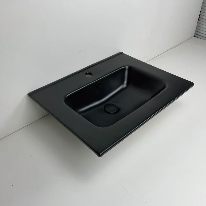 Modern white black ceramic washbasin rectangular thin edge vanity top single cabinet bathroom sink