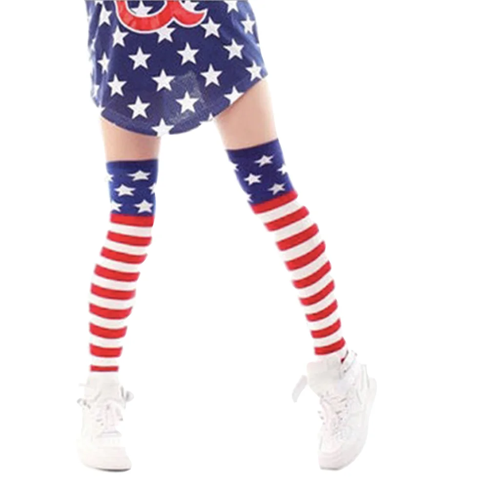 1 Pair American Flag Printed Hip Hop Style Over Knee Breathable Long Socks for Girls Free Size