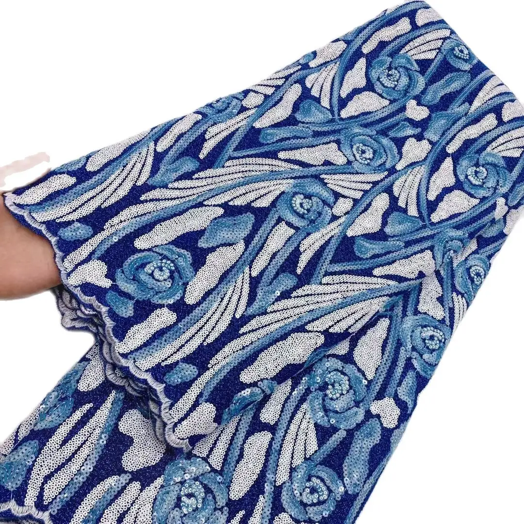 

2025 African Nigerian High-Quality Embroidery Mesh Lace Fabric French Tulle Sequins for Wedding Party Dresses 5 Yards XL134