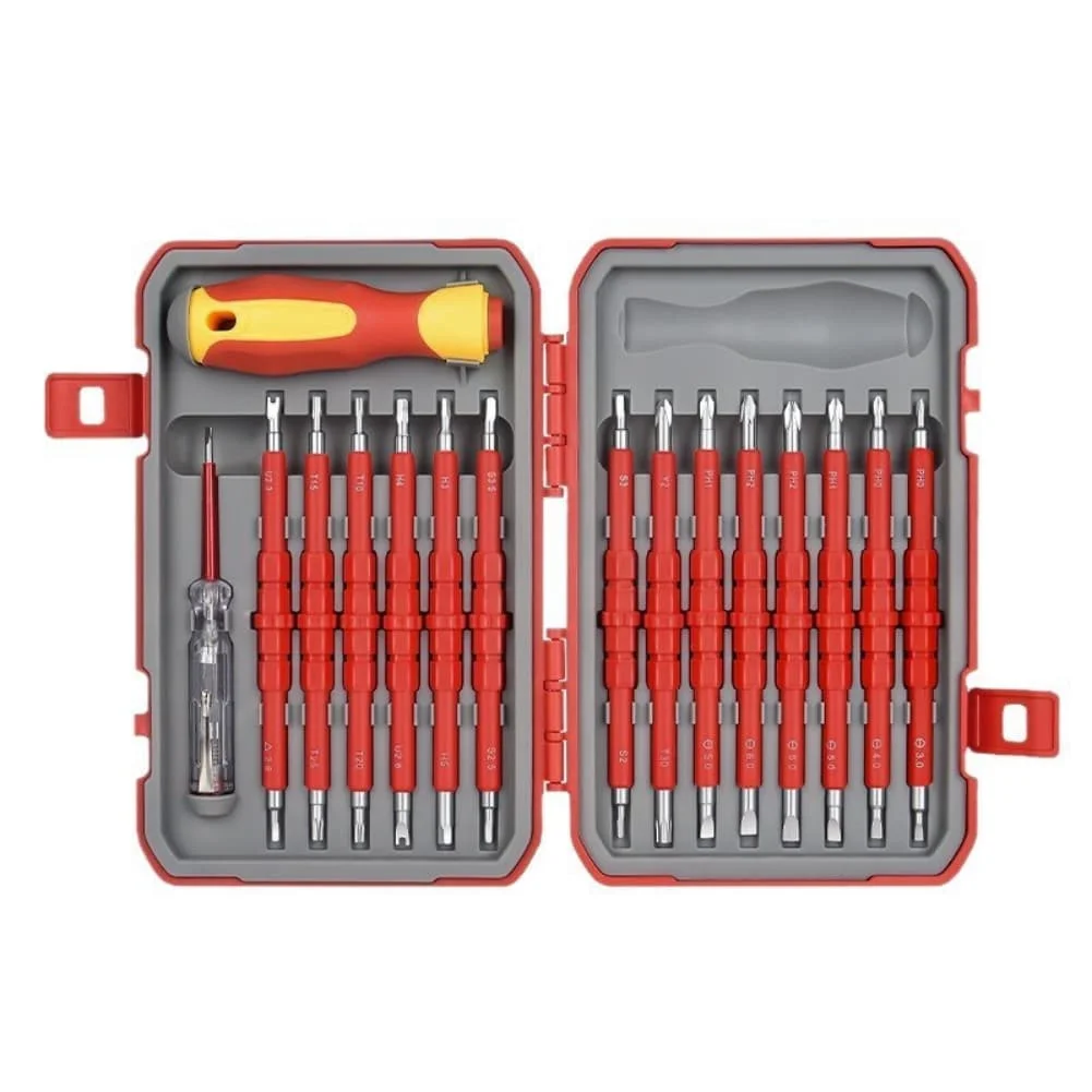 

29-in-1 Insulated Driver Kit with Tapered Shaft Design for Accessing Tight Spaces in Junction Boxes and Control Panels