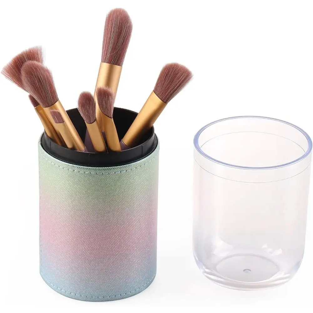 

Small Makeup Brush Holder with Clear Lid Dustproof Make Up Cup Organizer Cute Large Capacity Cosmetic Storage for Vanity Covered