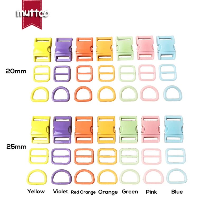 10pcs/lot(metal buckle+adjust buckle+D ring)  for 20mm and 25mm webbing DIY cat dog collar accessory  7 colours