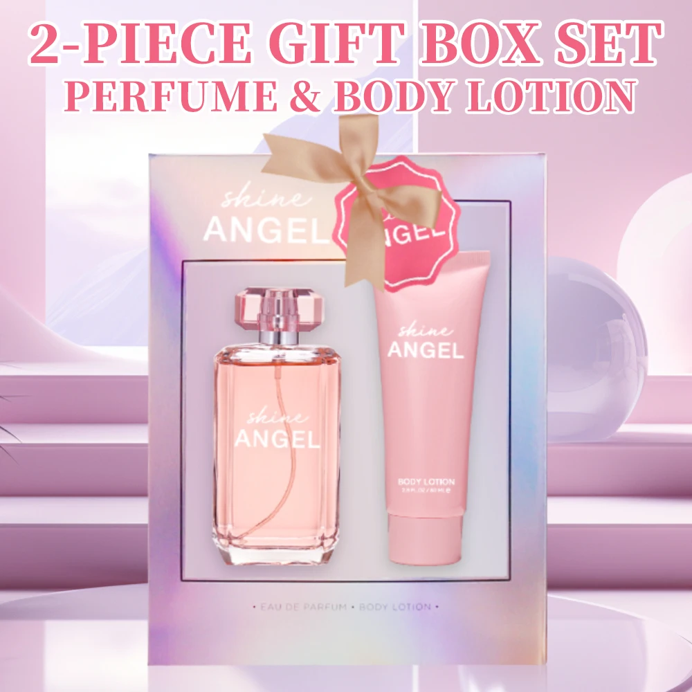 Eau de Parfum-Juego de espray y loción corporal para mujer, Set de regalo con fragancia de 3,4 Oz EDP Spray 2,8 Oz, Crema Corporal Shine Angel 2 piezas, regalos