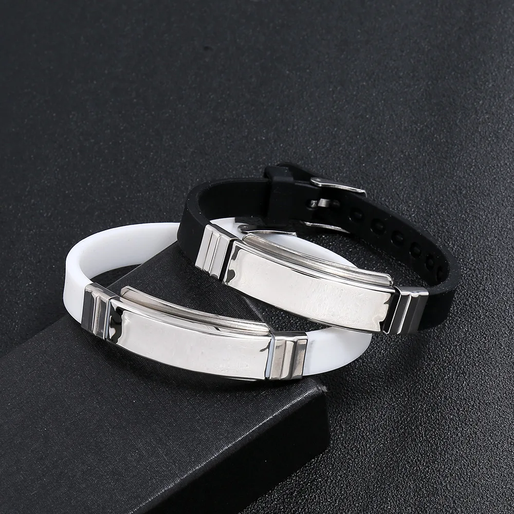 Europe and the United States cross-border new accessories stainless steel light plate silicone bracelet bracelet trendy fashion