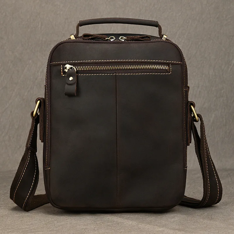 Men's Crossbody Bag, Fashionable Crazy Horse Leather Shoulder Bag, Trendy Retro Men's Top Layer Cowhide 9.7 Inch IPad Handbag