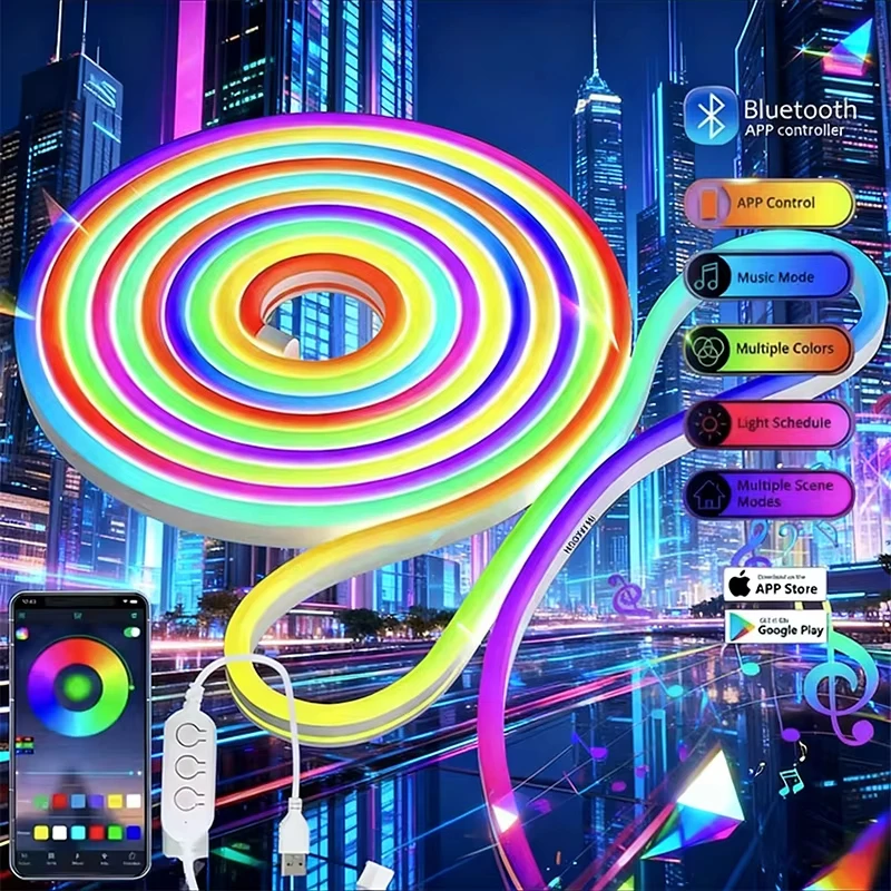 Luz de néon led com controle app ip65 à prova dip65 água flexível luzes de tira rgb corda lâmpada para o quarto ao ar livre decoração