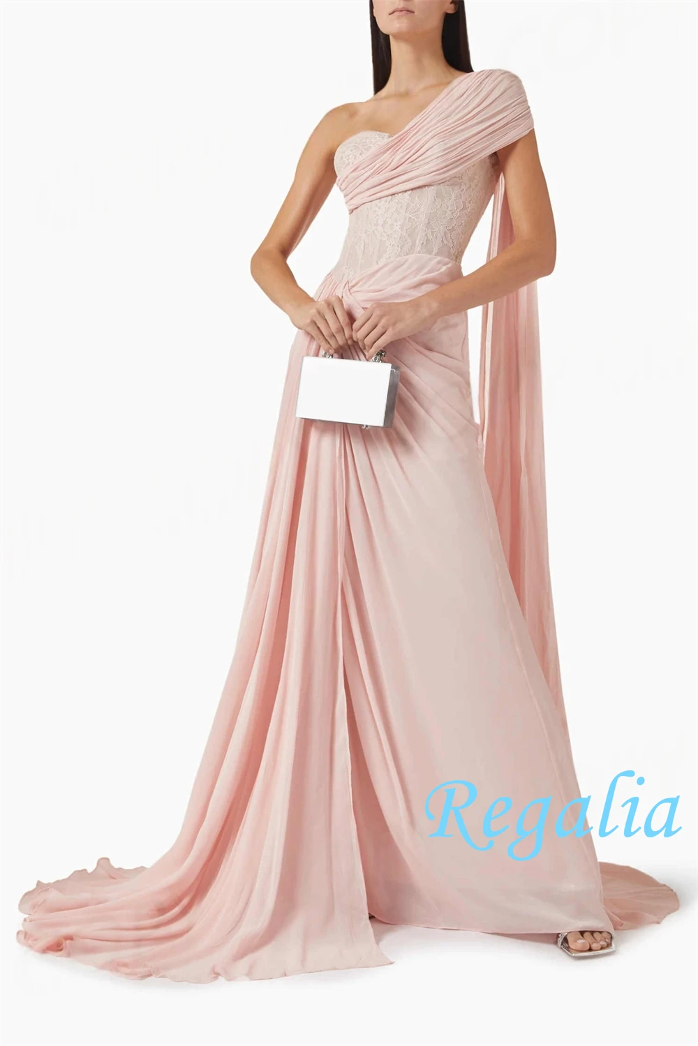 فستان سهرة شيفون أنيق مخصص عالي الجودة بكتف واحد فساتين العودة للوطن ذيل محكمة حديث فيستدو دي فيستا