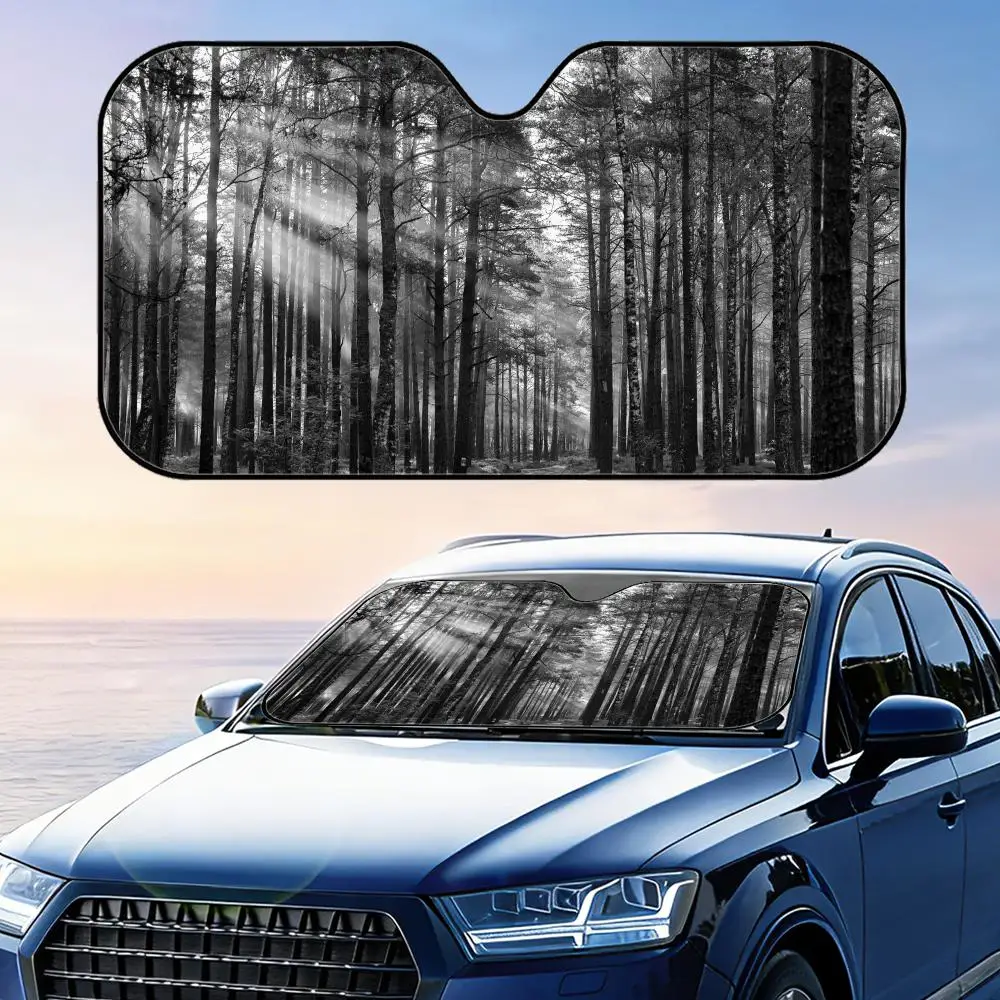 

Black & White Forest Sun Visor Foldable Universal Car Windshield Sun Shade UV Protection Heat Insulation Foldable Cover