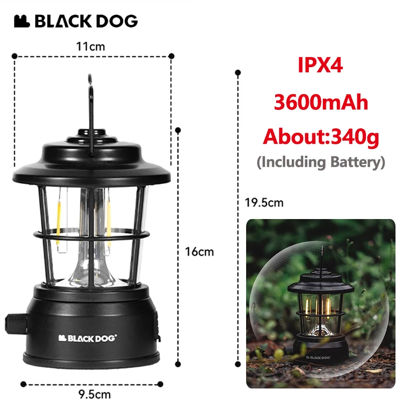 Naturehike Blackdog Camping Lamp Waterproof Ultralight Outdoor 3600mAh IPX4 Rechargeable Retro Hanging Ultra-long Battery Light