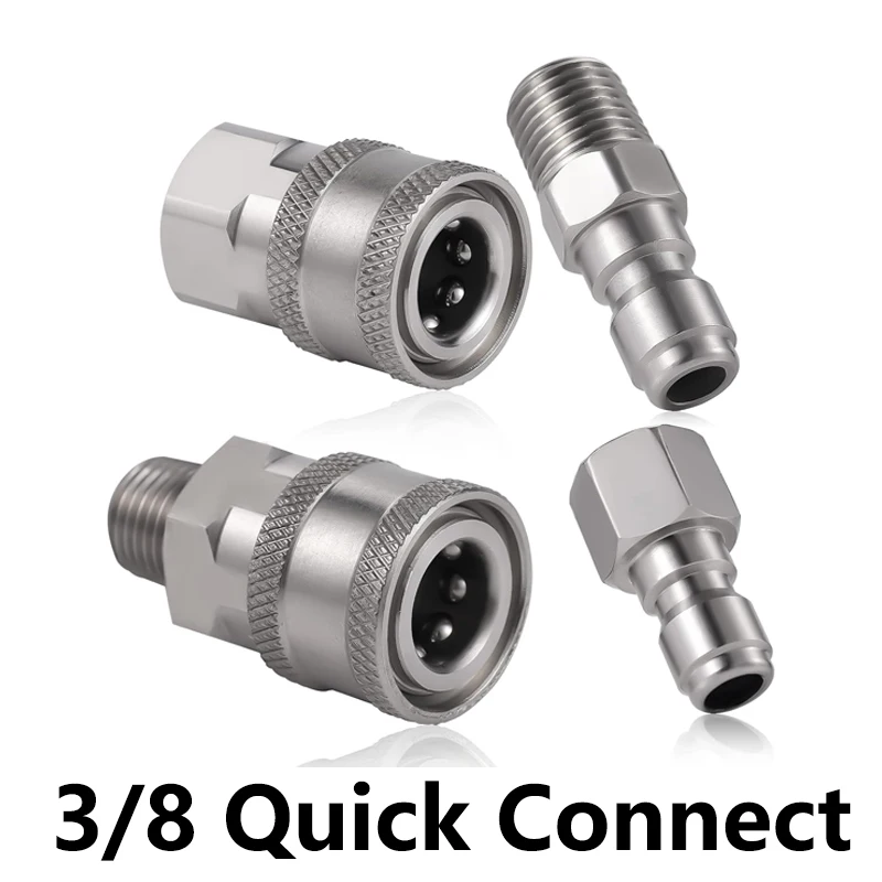 3/8 Inch Stainless Steel Pressure Washer Quick Connect Plug Coupler Kit Male Female Fittings with Internal and External Threads