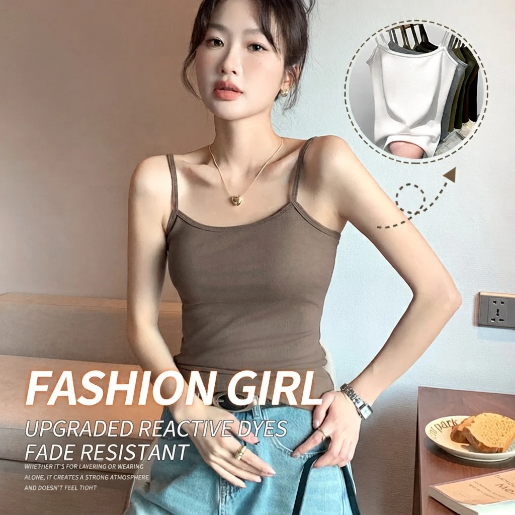 Women Sling Vest Open Back Solid Color Polyester Slim Fit Sleeveless Camisole Summer Inner Outer Bottoming Top Cute Style