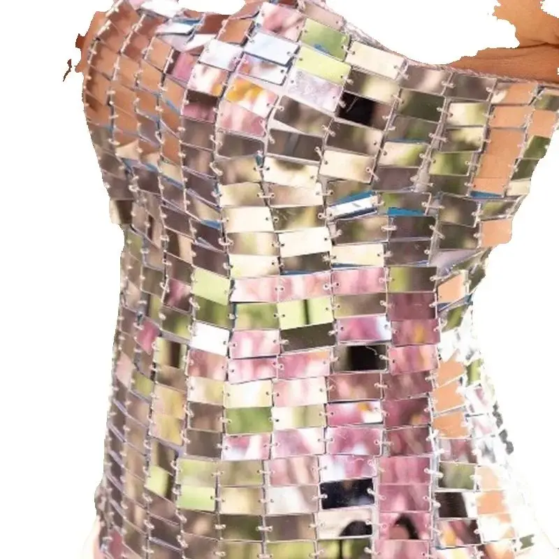 Top de Jazz con espejos completos, lente plateada cosida a mano, corsé de espina de pescado, ropa de baile en barra para mujer, Bar, DJ, ropa puesta en escena XS9866