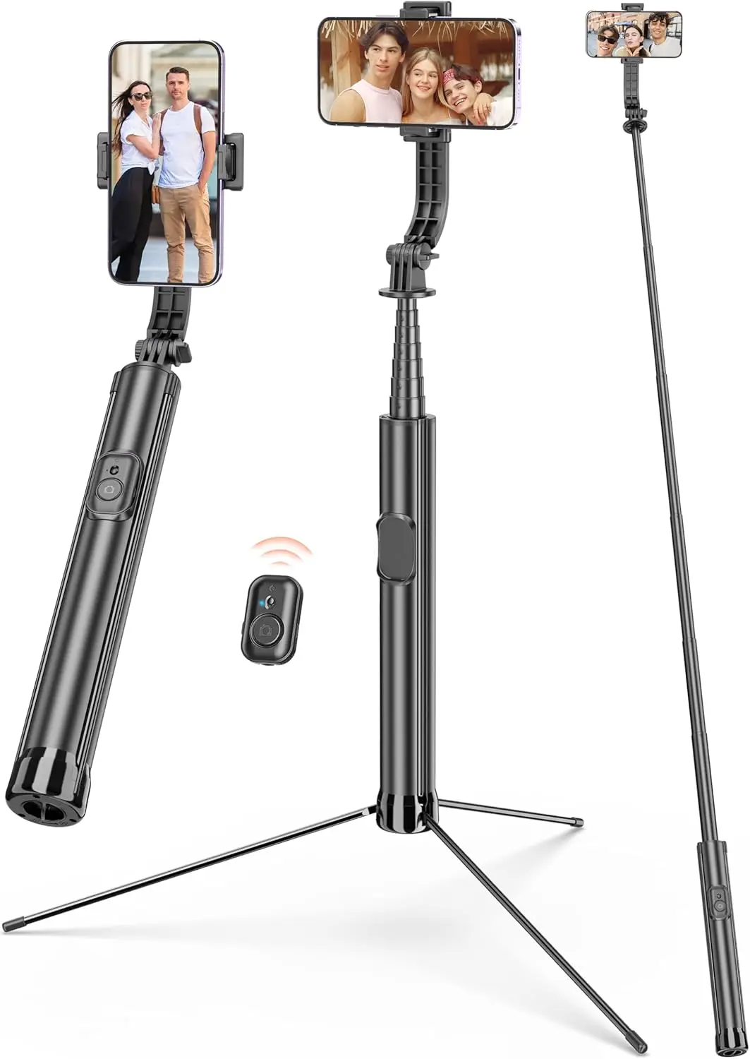 

75" Phone Tripod & Selfie Stick, Extendable Cell Phone Tripod Stand with Wireless Remote and PhoneHolder, Stable Travel