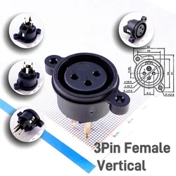 2 pcs XLR Socket 3 pin Socket Receptacle Vertical Solder PCB through Holes Panel Mount Gold Plating 3 Position circular Female