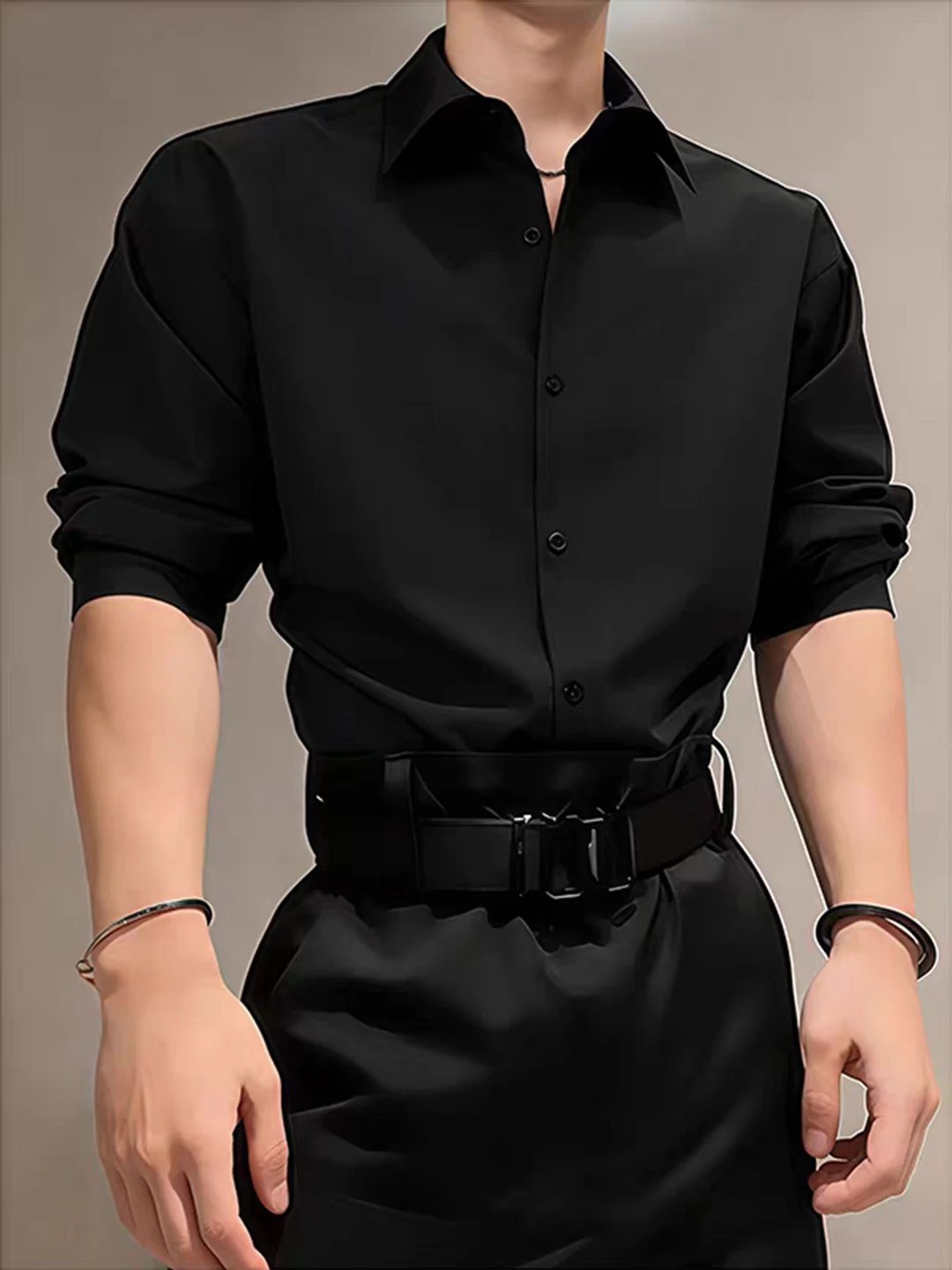 

Ele Bla Long Sve irt Men's Casual Inner Wear Suit irt V-Ne Breathable Comfortable Youth Trend Winter Commute