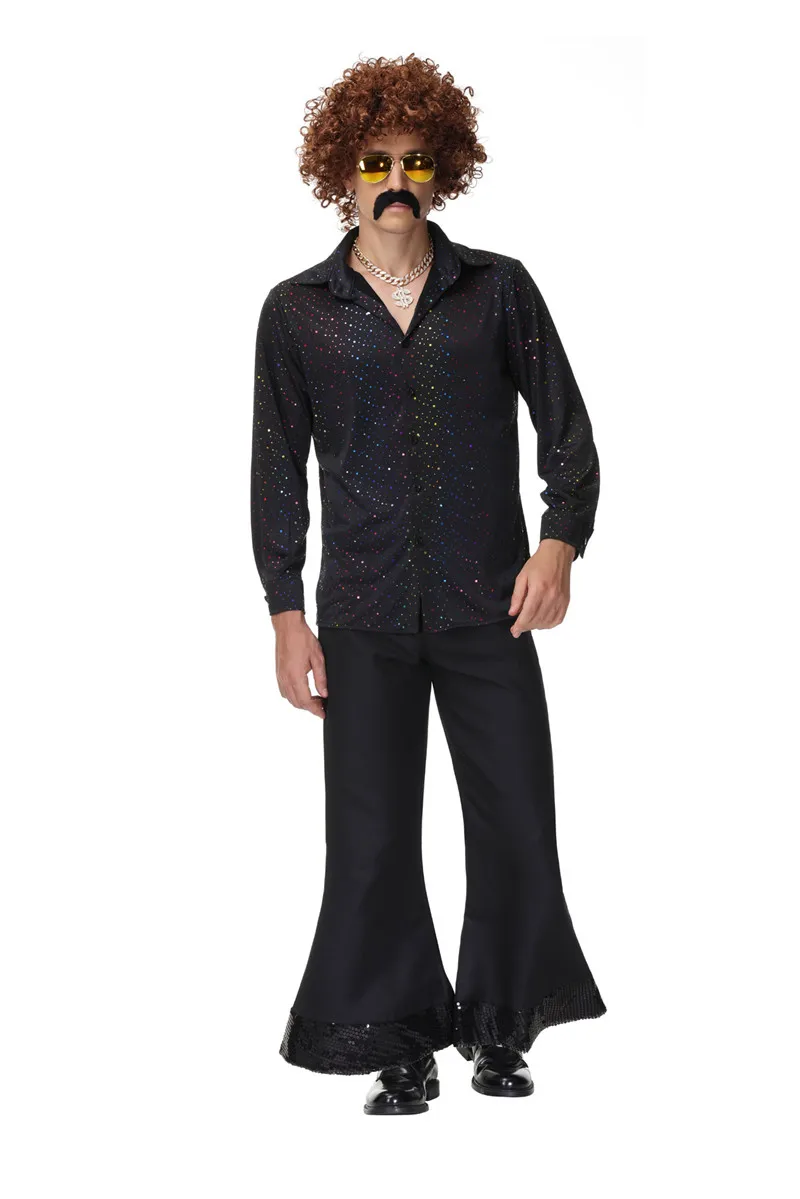 70's Disco Kostuum Voor Mannen En Vrouwen Vintage 80's Hippie Cosplay Uniform Paar Wijd Uitlopende Broek Halloween Feest Verkleedkleding Outfits