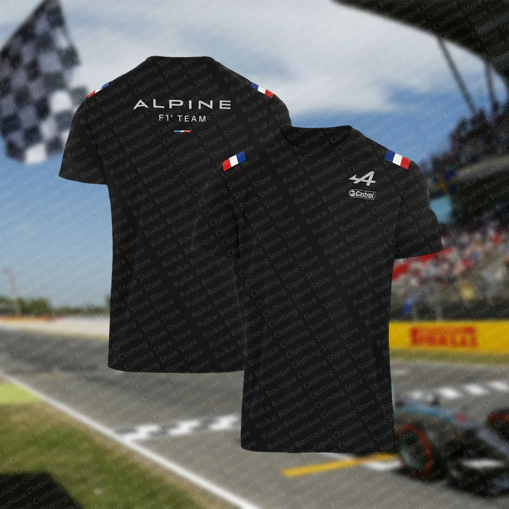 NEW Racing Suit Alpine F1 Team Style 2024 T-shirt Summer Quick Dry Sweat Team 2024 Replica Driver T-Shirt - Black comfortable