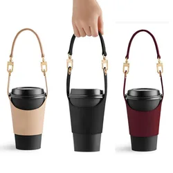 3 colors adjustable milk tea coffee bottle cup case lanyard hand PU Velcro can accessories portable outdoor