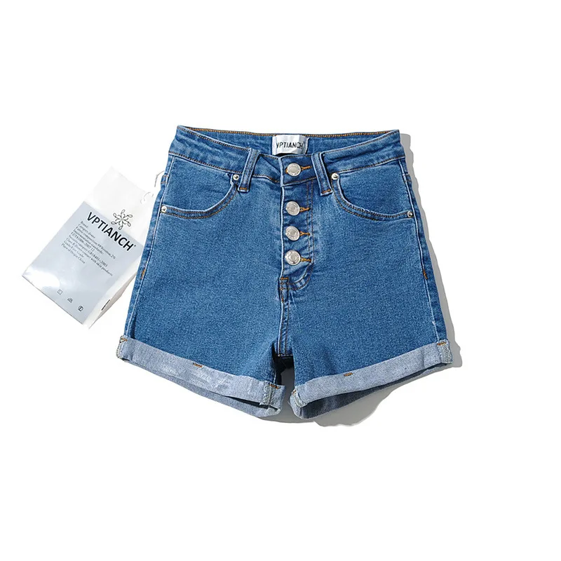 2026 Women High Waist Denim Shorts Sexy Fashion 4 Buttons Rolled Hem Stretch Skinny Hot Pants Summer Beach Clubwear