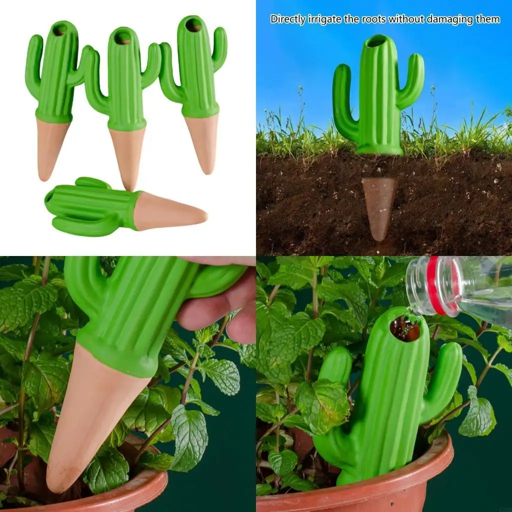 

4PCS/Set Decorative Cactus Plant Waterer Watering Spikes System for Your Plant Easy Indoor Garden Care C5AD
