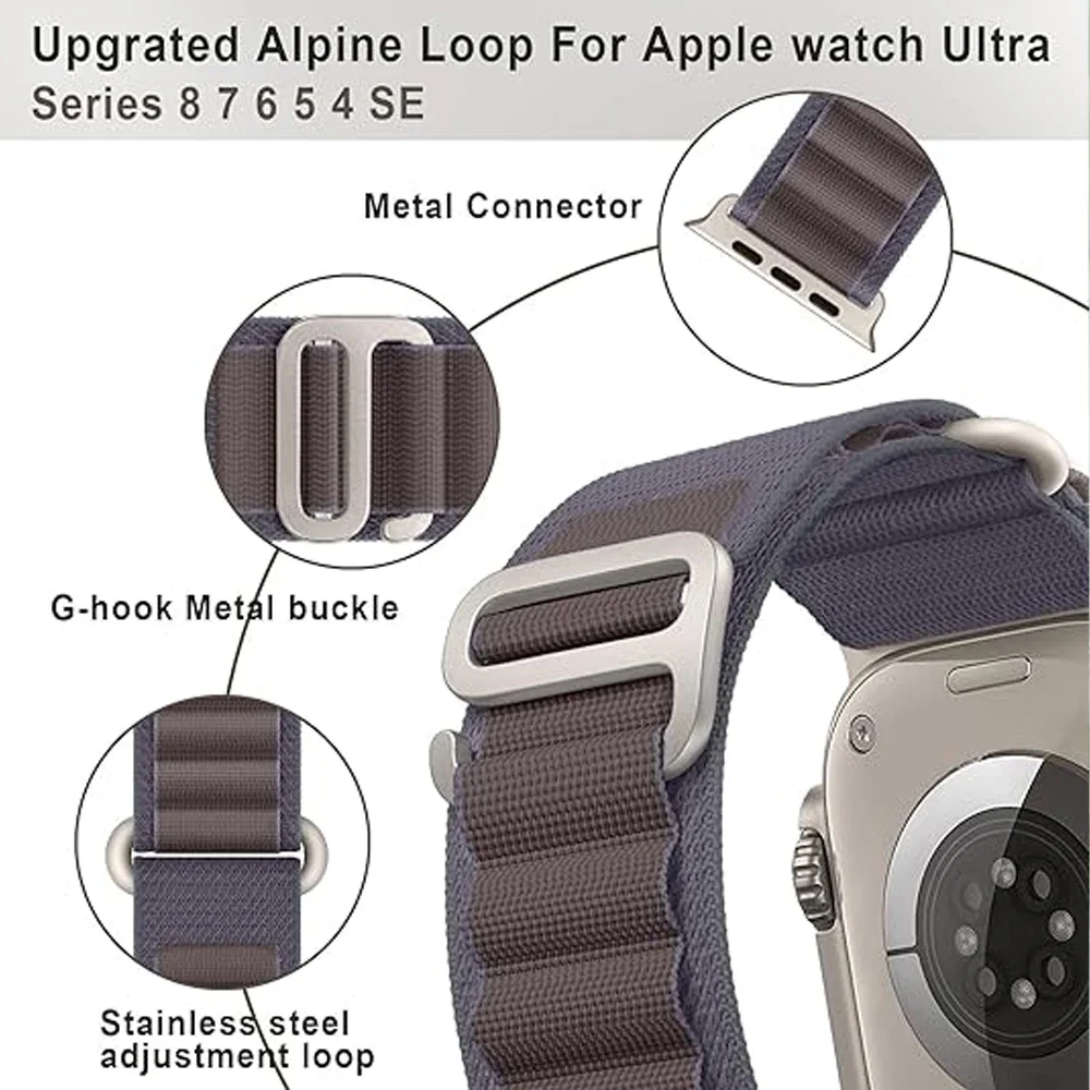 Ремешок Alpine для Apple Watch Ultra Band 49 мм 45 мм 44 мм 42 мм 40 мм 41 мм 44 мм Нейлоновый браслет Correa iWatch Series 9 8 SE 4 3 7 6 5