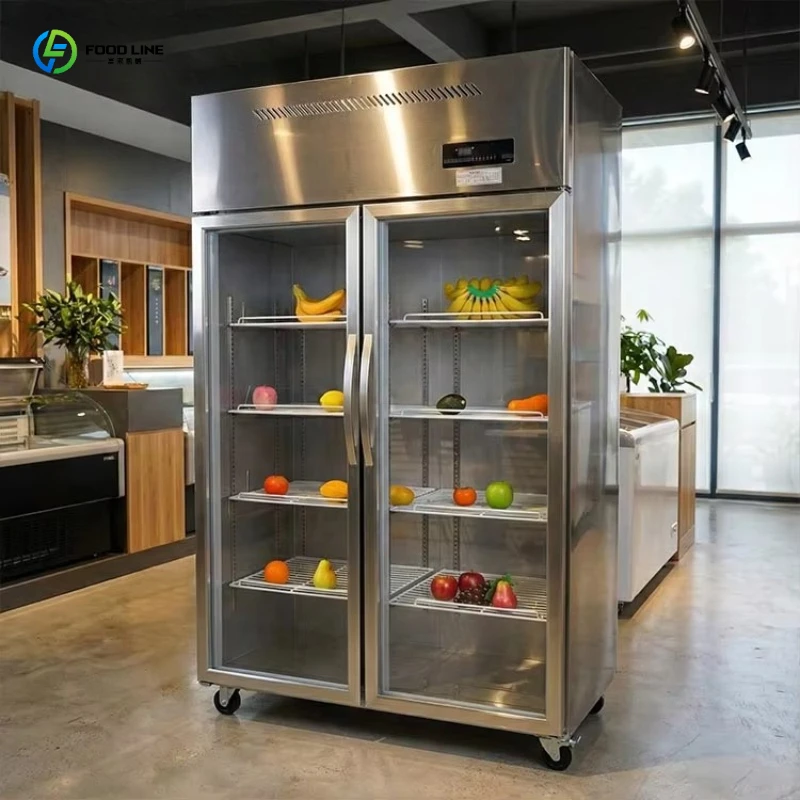 FL Commercial Upright Refrigerator 2 Glass Door Stainless Steel Display Cooler for Restaurant Customized