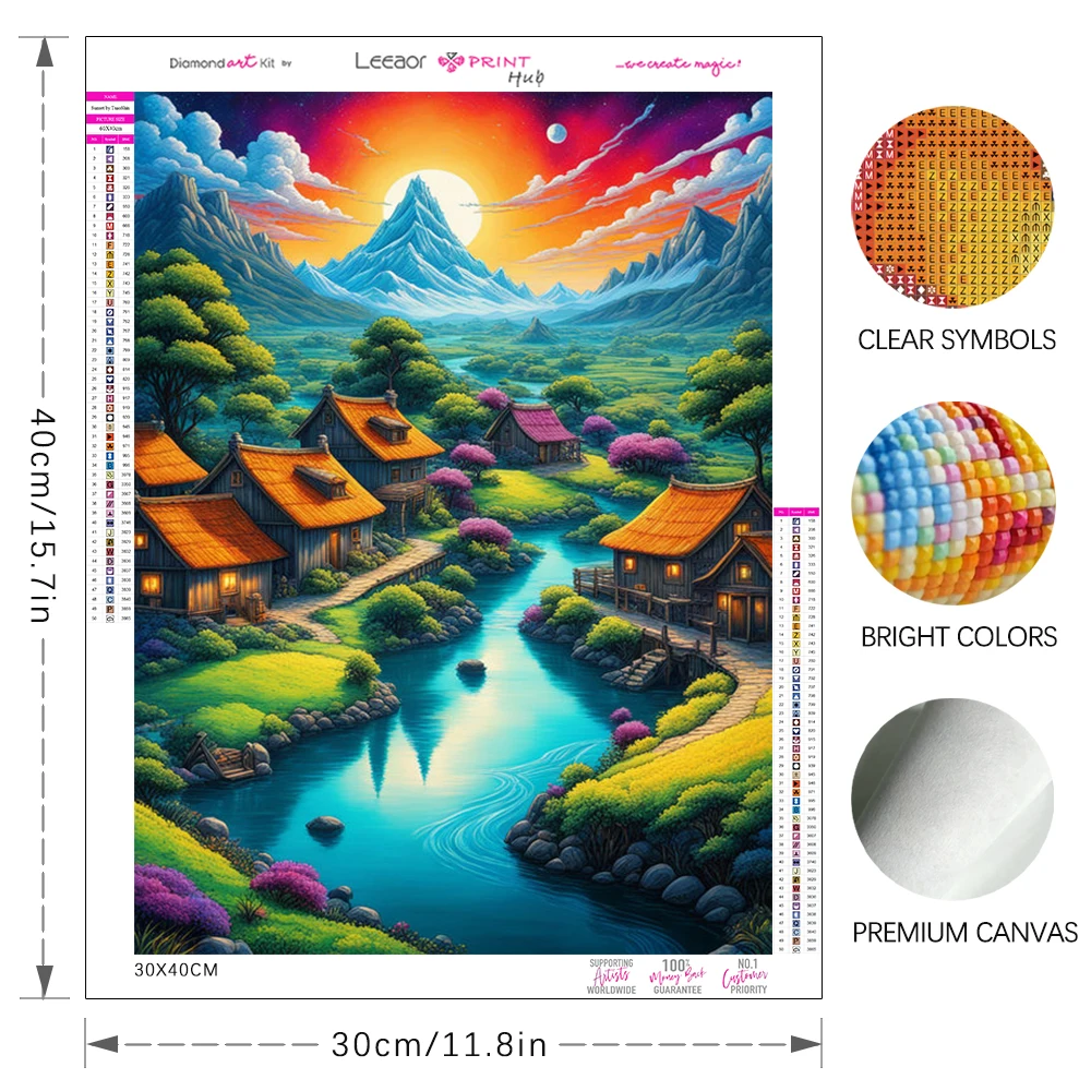 Mountain Village Diamond Painting Color Picture Full Round Diamond Embroidery Cross Stitch Kit Landscape Home Decoration Gifts