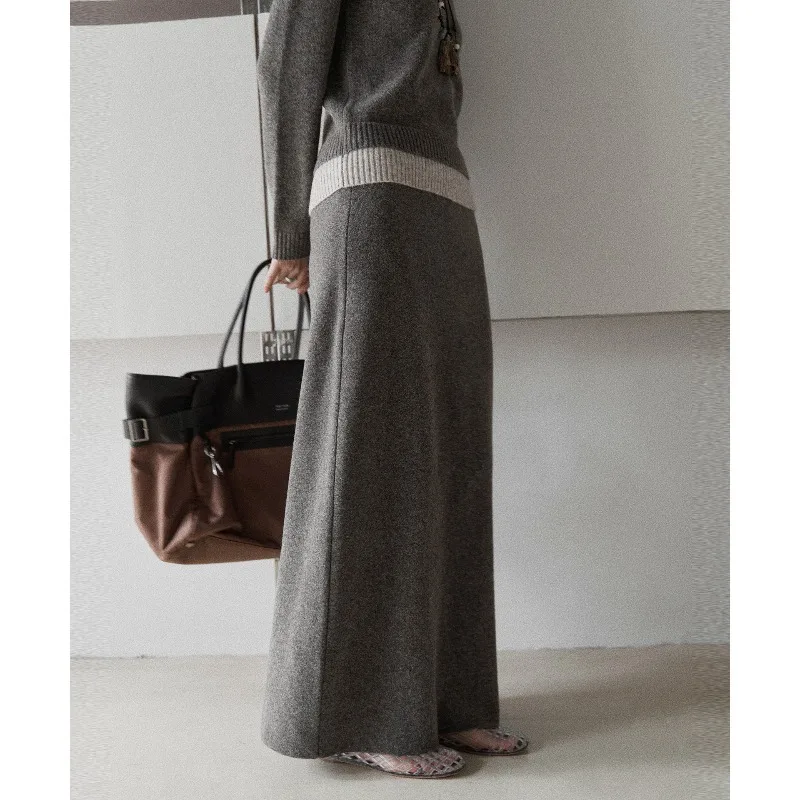 

Новая осенне-зимняя женская шерстяная трикотажная юбка с драпировкой, облегающая бедра длинная юбка