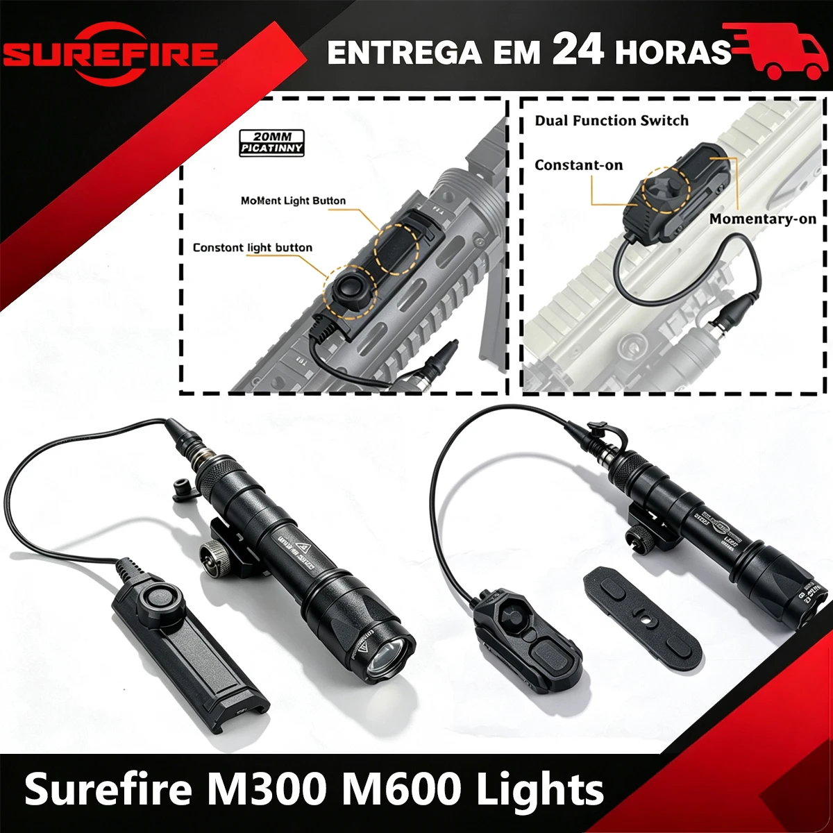 Surefire M600 M600B Powerful Flashlight Dual Pressure Switch for AR15 20mm Rail Tactical Airsoft M600C Hunting Lamp Scout Lights
