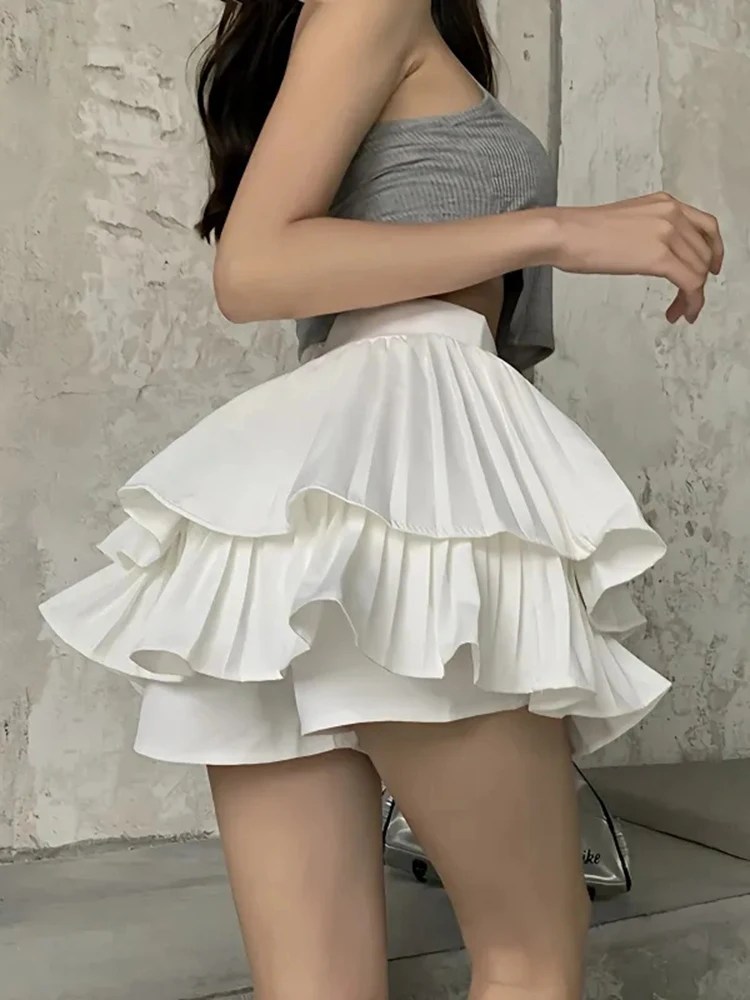 

Jmprs Sexy Summer Women Mini Skirts White High Waist Ruffles Pleated Skirt A Line Casual Student Dance Skirt New