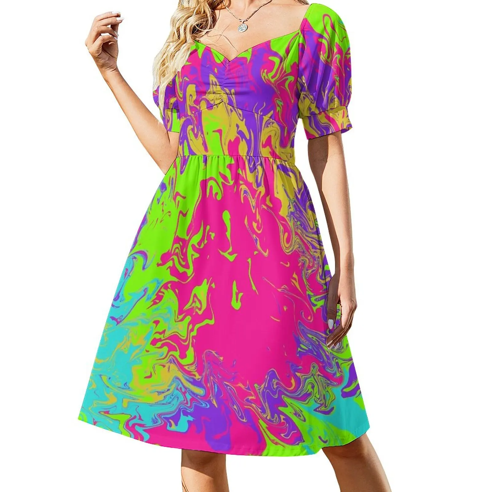 

Neon Short Sleeved Dress Women's skirt dresses with long sleeves women's evening dresses 2025 Dress