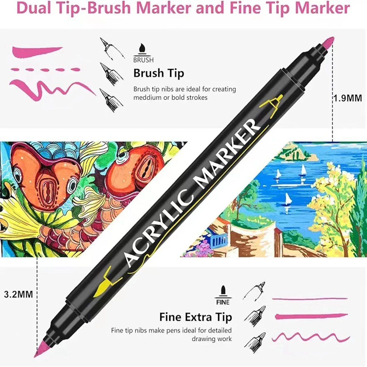 

Double tip Acrylic Paint Markers Pens Diy Graffiti Soft Brush Drawing Stone Rock Wood Metal Canvas Art Supplies