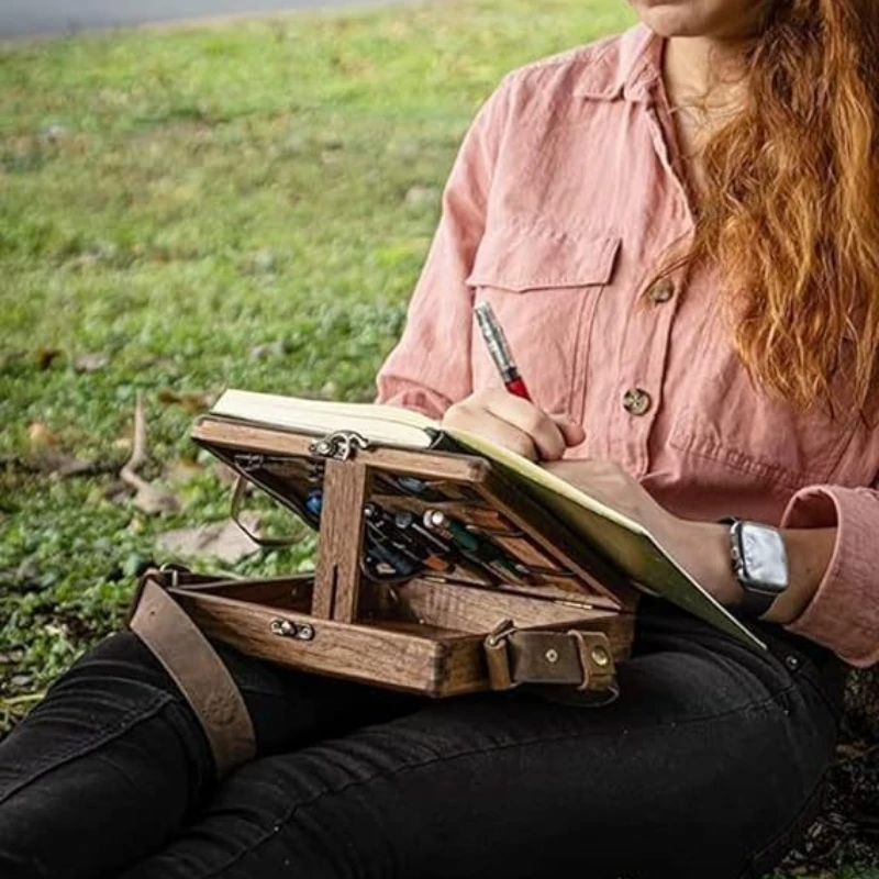 

Retro Nostalgic Writer Wooden Box Bag, Wooden Crossbody Bag, Outdoor Covered Bag, Sketching Tool Storage Bag