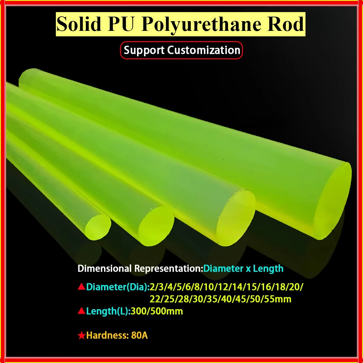 Solid PU Polyurethane Rod Cow Tendon Elastic Rubber Rubber Round Bar Dia 2/3/4/5/6/8/10 - 55mm Length 300/500mm