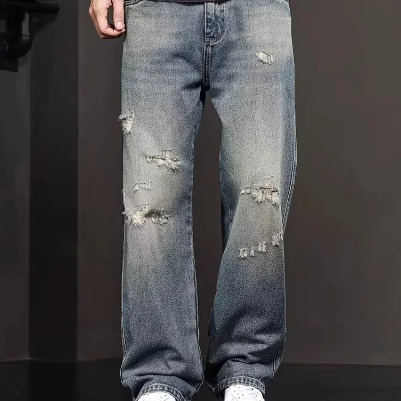 

Ripped Jeans Men's Loose Straight Wide-leg Long Pants Summer Thin Casual Japanese 2000s Y2k Clothes Man Jackets Top Chrome Darts