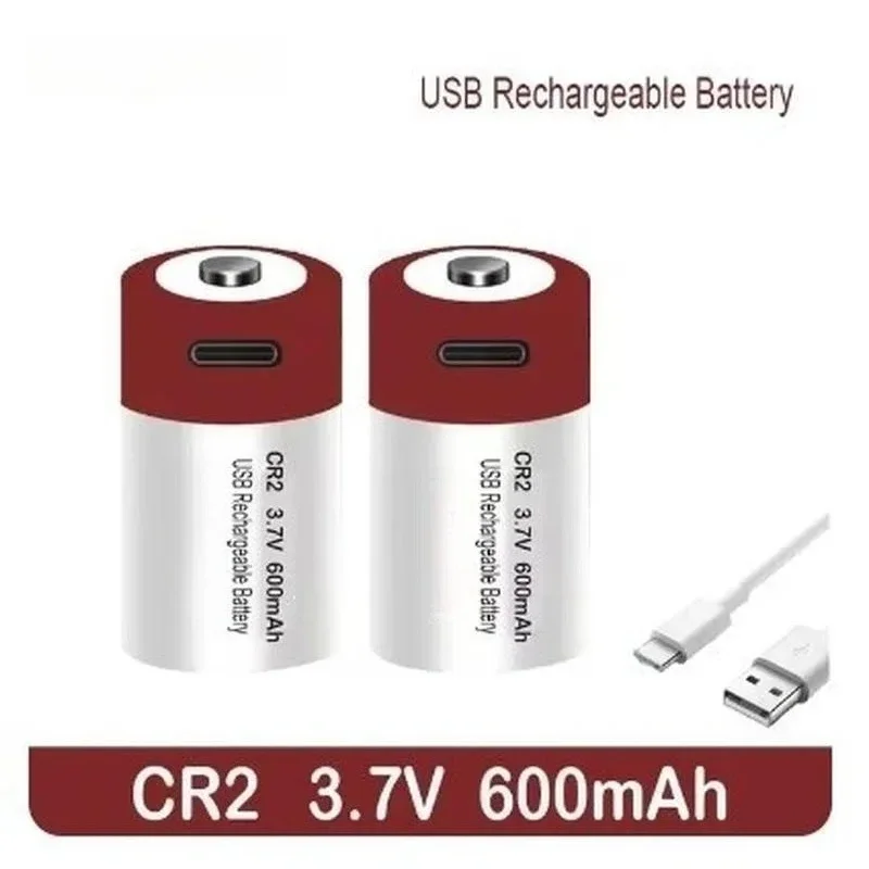 USB Rechargeable CR2 Battery 3.7V 600mAh Lithium Ion Cell for GPS Security Systems Medical Aids Devices High Capacity Power