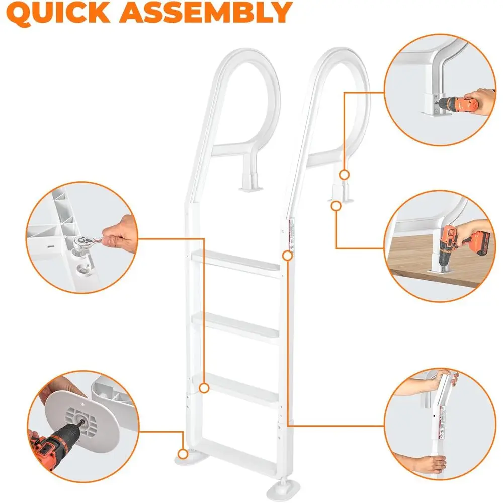 Escada de piscina de plástico resistente com degraus antiderrapantes para piscinas acima ou no solo de 48-54 polegadas